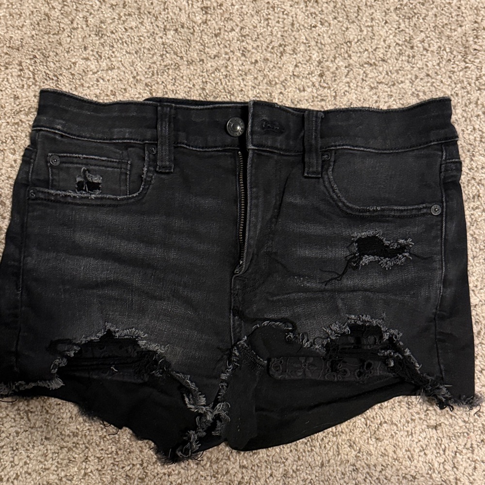 American Eagle Outfitters Black Ripped Jean Shorts